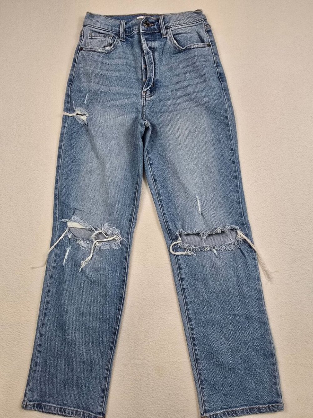 Cello Womens 5 High-Waisted Distressed Button Fly Jeans Straight Leg
